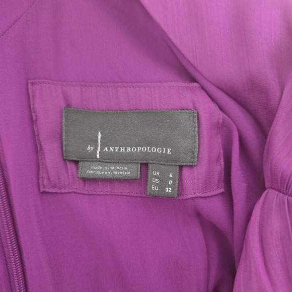Anthropologie Dress‎ Womens 0 Purple Cutout Shoulder V Neck Pleated Cocktail - Picture 3 of 11